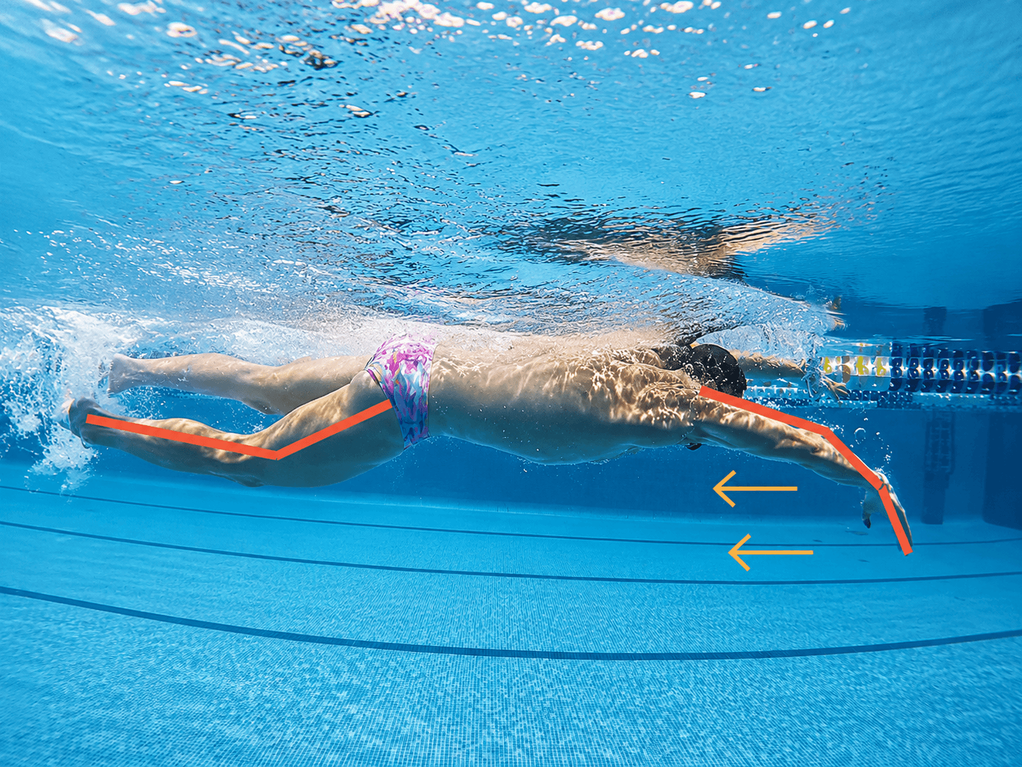 Underwater freestyle stroke with technique cues for the Fundamentals Guide