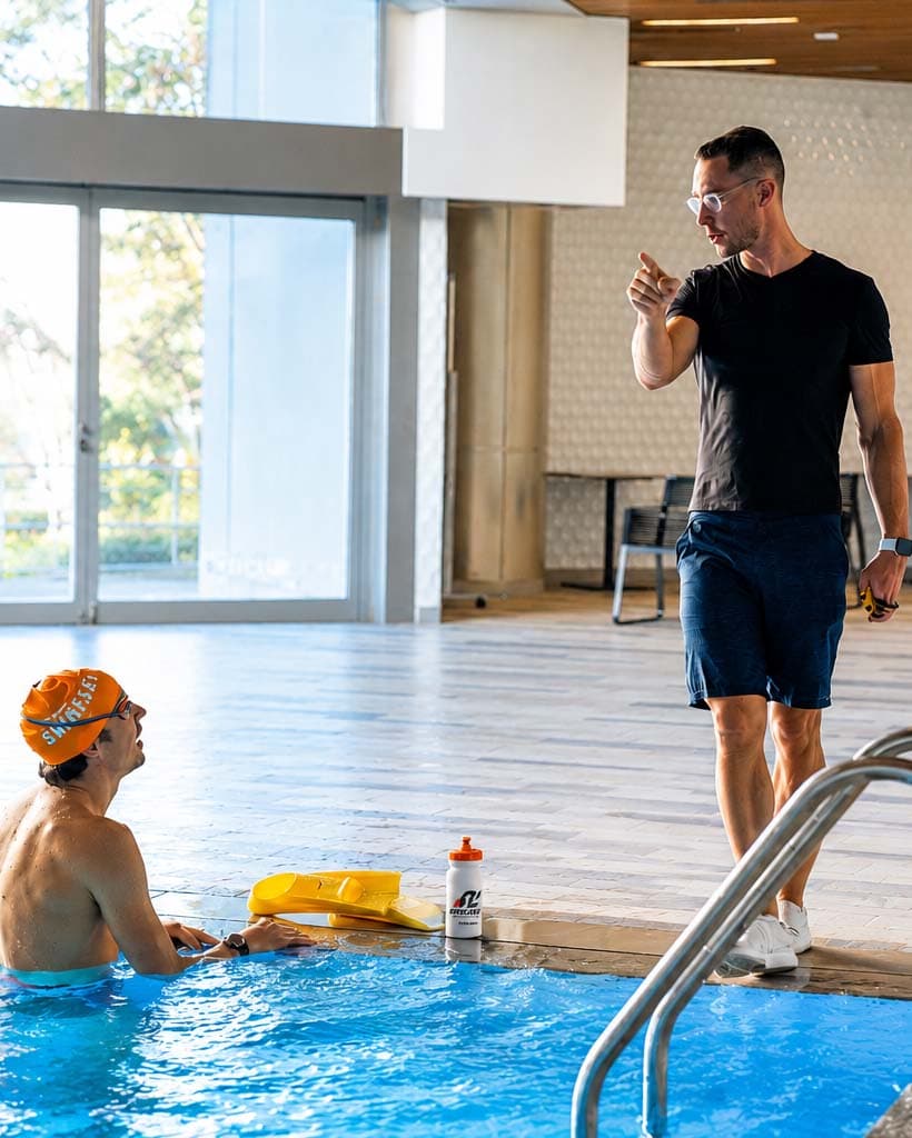 Coach on deck with a client