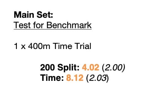 Andrea's week 1 benchmark: 400m time trial, 8:12