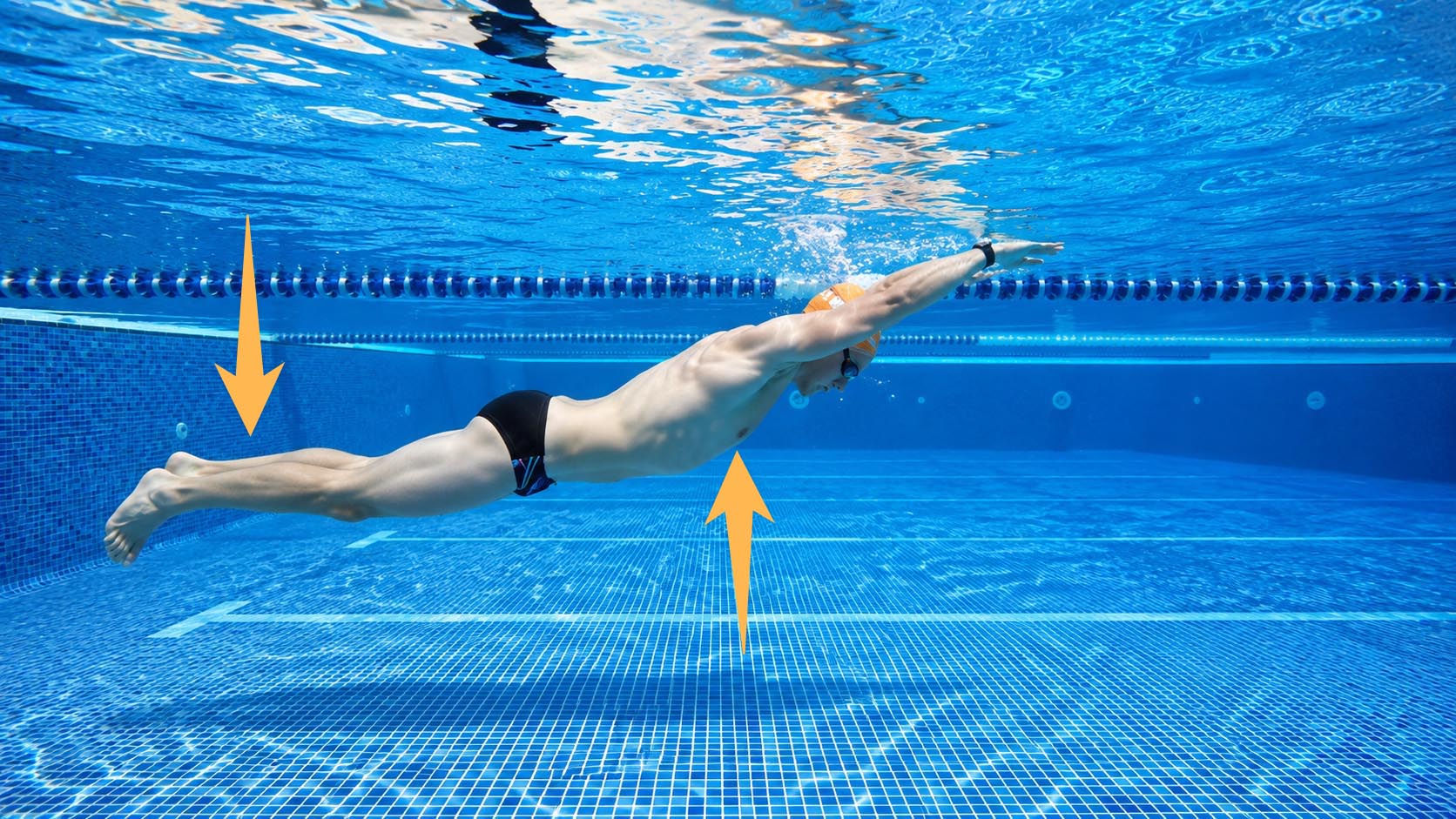 Dead man's float — buoyancy under the chest and gravity pulling the legs down