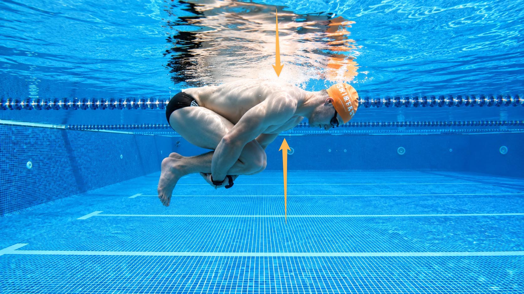 Mushroom float — buoyancy pushing up and gravity pulling down through the tucked body